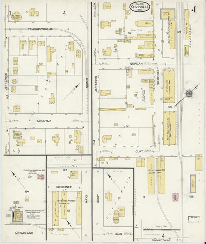 Sanborn Fire Insurance Map from Kerrville, Kerr County, Texas (1916), Sheet #0004 - Complete Map Set gallery image, historic Sanborn map, vintage wall art, Texas Texas