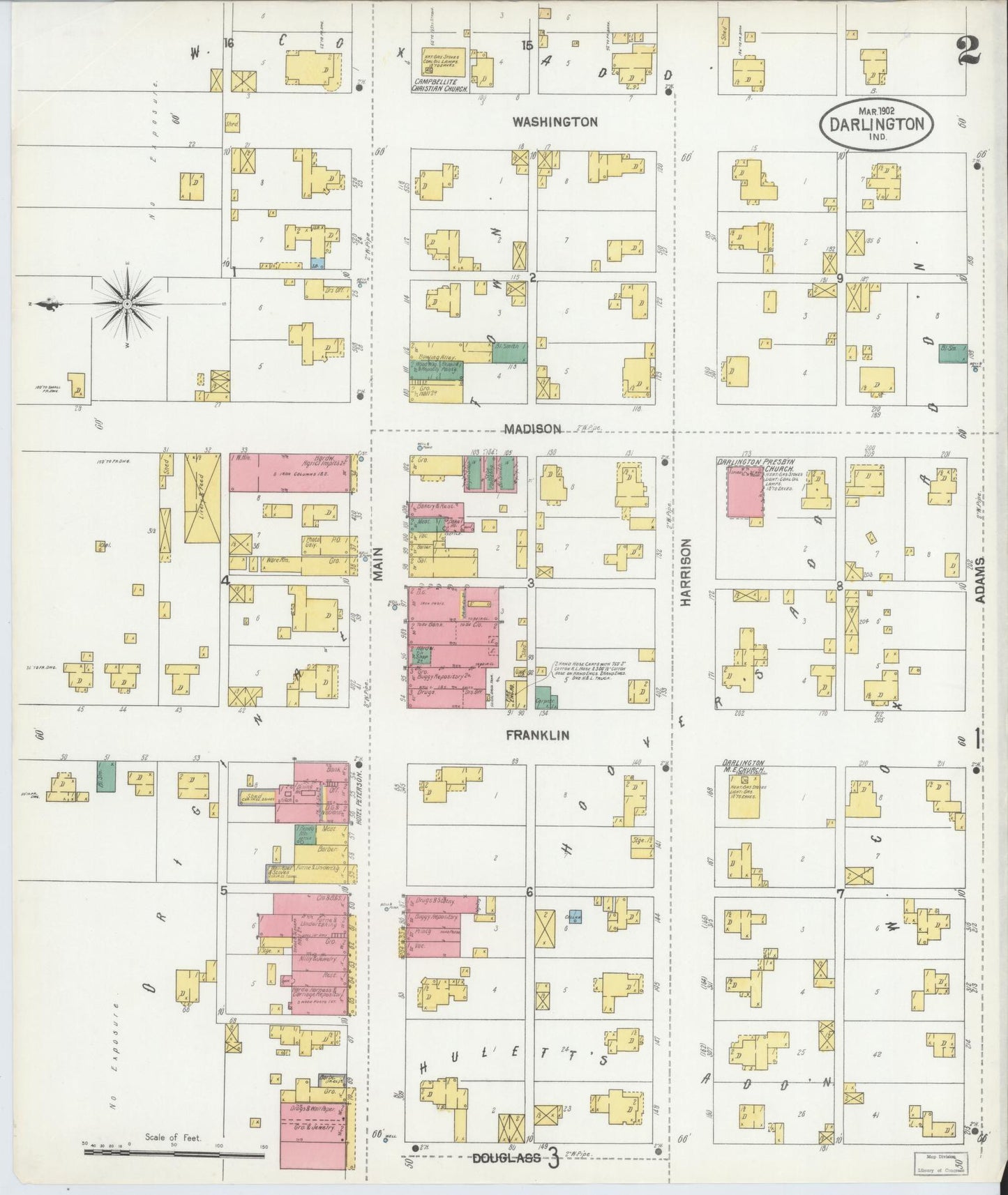 Sanborn Fire Insurance Map from Darlington, Montgomery County, Indiana (1902), Sheet #0002 - Historic Sanborn Fire Insurance Map Print, vintage old map wall art, antique decor, genealogy gift, Indiana Indiana map
