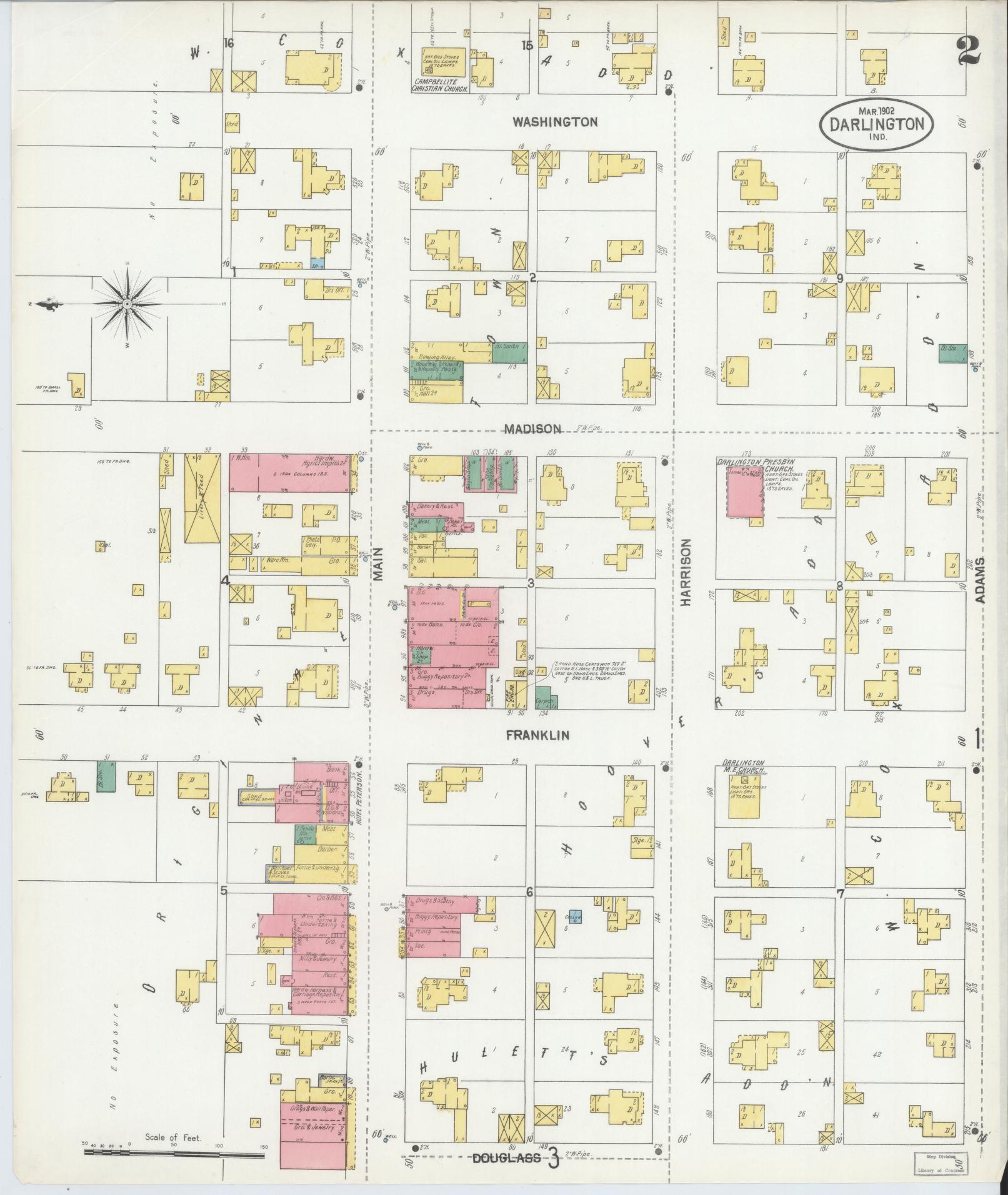 Sanborn Fire Insurance Map from Darlington, Montgomery County, Indiana (1902), Sheet #0002 - Historic Sanborn Fire Insurance Map Print, vintage old map wall art, antique decor, genealogy gift, Indiana Indiana map