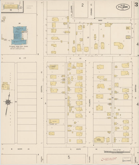 Sanborn Fire Insurance Map from Fillmore, Ventura County, California (1918), Sheet #0003 - Historic Sanborn Fire Insurance Map Print, vintage old map wall art, antique decor, genealogy gift, California California map