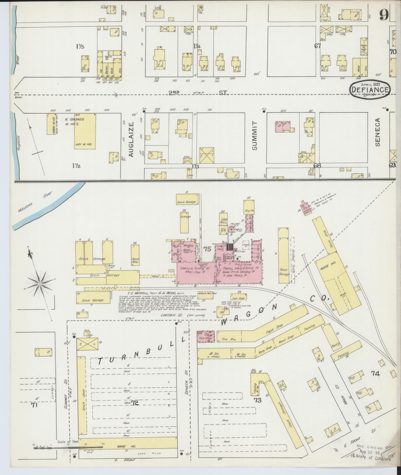 Sanborn Fire Insurance Map from Defiance, Defiance County, Ohio (1893), Sheet #0009 - Historic Sanborn Fire Insurance Map Print, vintage old map wall art, antique decor, genealogy gift, Ohio Ohio map