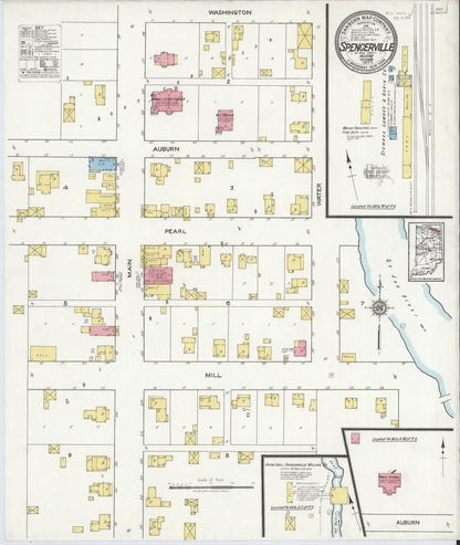 Sanborn Fire Insurance Map from Spencerville, De Kalb County, Indiana (1917), Sheet #0001 - Historic Sanborn Fire Insurance Map Print, vintage old map wall art, antique decor, genealogy gift, Indiana Indiana map
