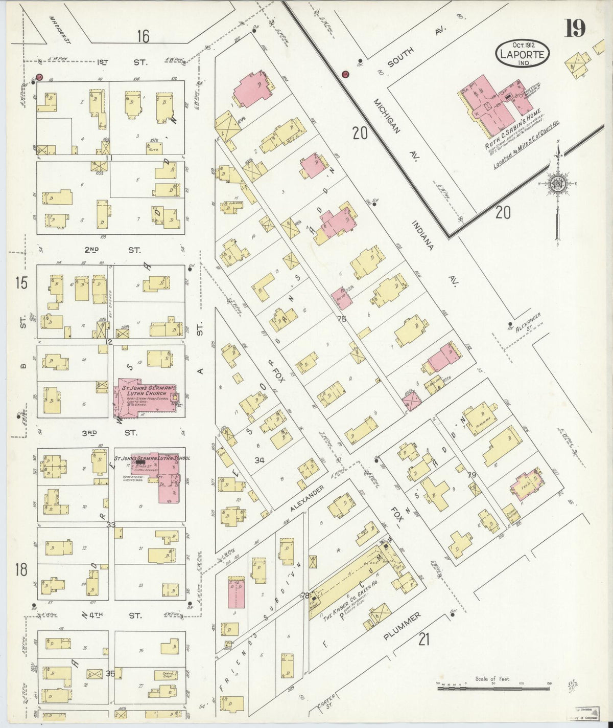 Sanborn Fire Insurance Map from La Porte, La Porte County, Indiana (1912), Sheet #0019 - Historic Sanborn Fire Insurance Map Print, vintage old map wall art, antique decor, genealogy gift, Indiana Indiana map