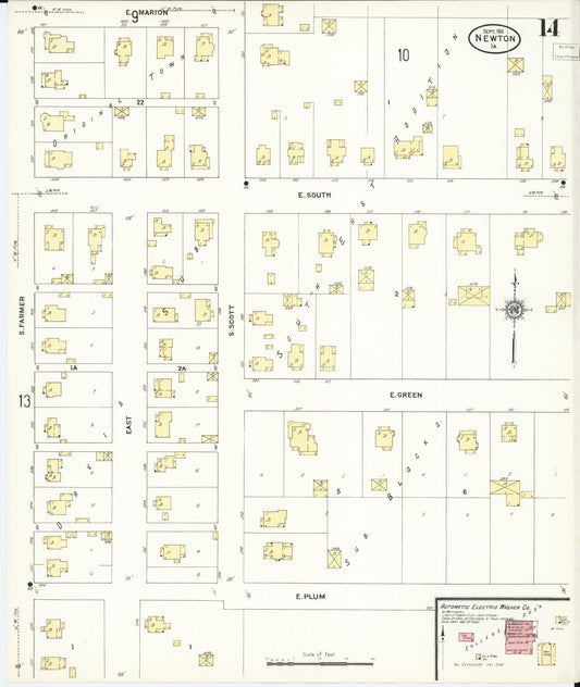 Sanborn Fire Insurance Map from Newton, Jasper County, Iowa (1911), Sheet #0014 - Historic Sanborn Fire Insurance Map Print, vintage old map wall art