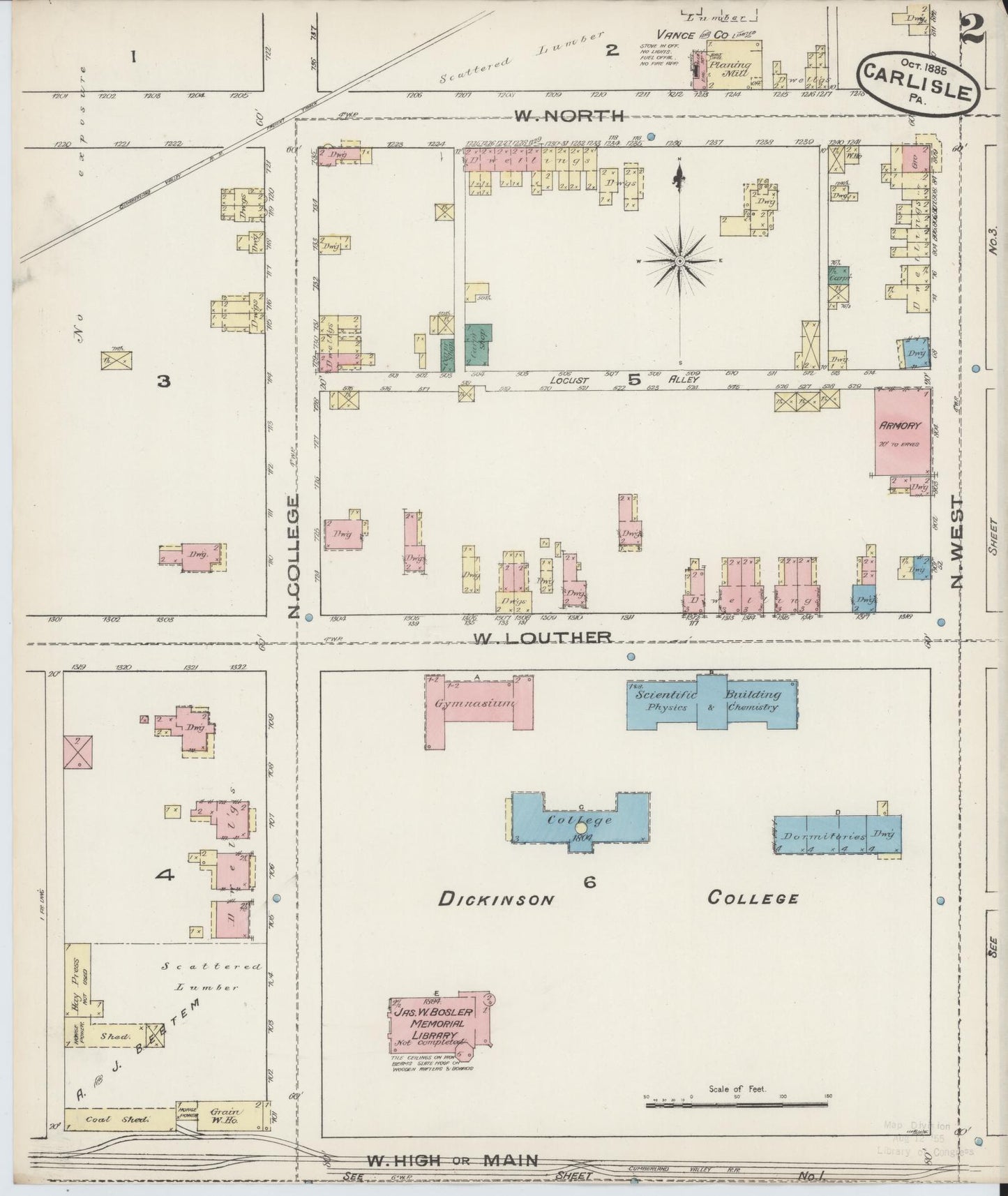 Sanborn Fire Insurance Map from Carlisle, Cumberland County, Pennsylvania (1885), Sheet #0002 - Historic Sanborn Fire Insurance Map Print, vintage old map wall art, antique decor, genealogy gift, Pennsylvania Pennsylvania map