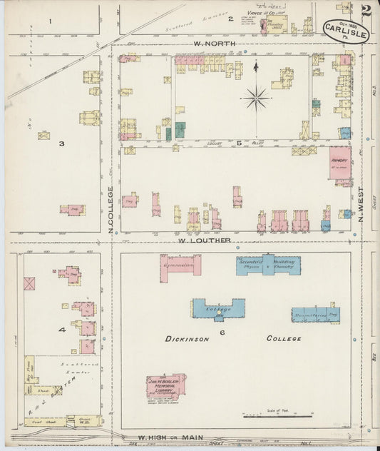 Sanborn Fire Insurance Map from Carlisle, Cumberland County, Pennsylvania (1885), Sheet #0002 - Historic Sanborn Fire Insurance Map Print, vintage old map wall art, antique decor, genealogy gift, Pennsylvania Pennsylvania map