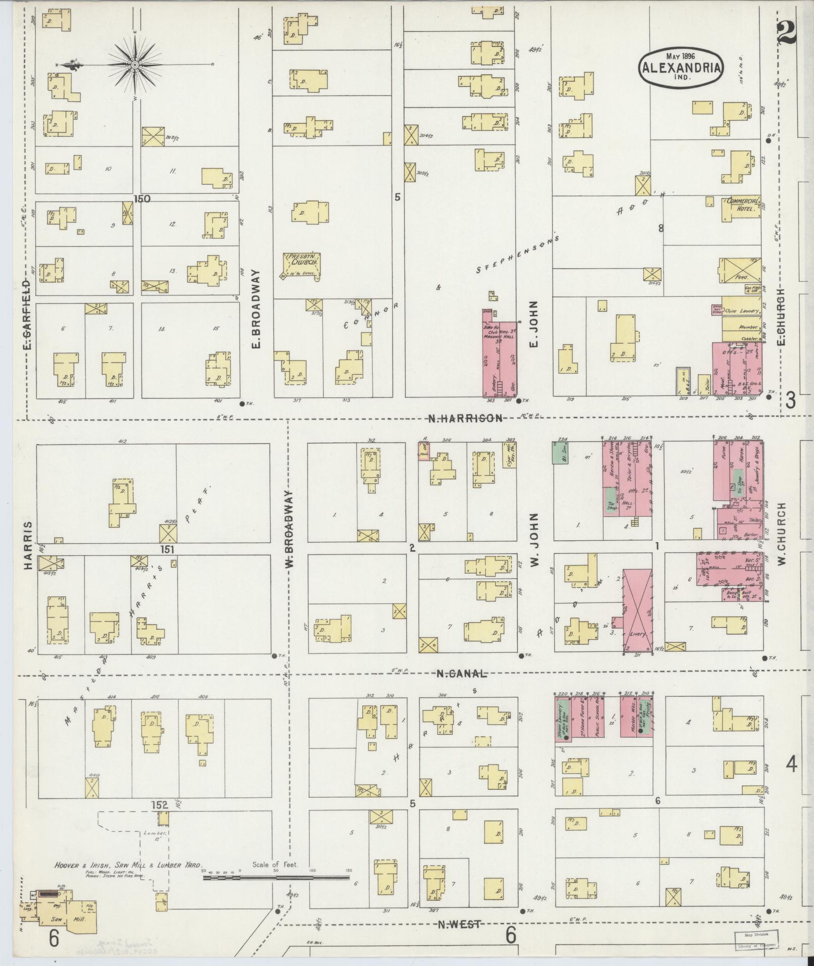 Sanborn Fire Insurance Map from Alexandria, Madison County, Indiana (1896), Sheet #0002 - Historic Sanborn Fire Insurance Map Print, vintage old map wall art, antique decor, genealogy gift, Indiana Indiana map