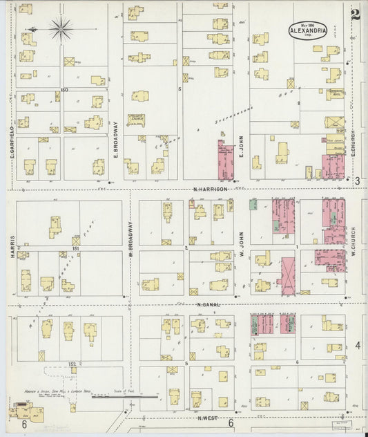 Sanborn Fire Insurance Map from Alexandria, Madison County, Indiana (1896), Sheet #0002 - Historic Sanborn Fire Insurance Map Print, vintage old map wall art, antique decor, genealogy gift, Indiana Indiana map