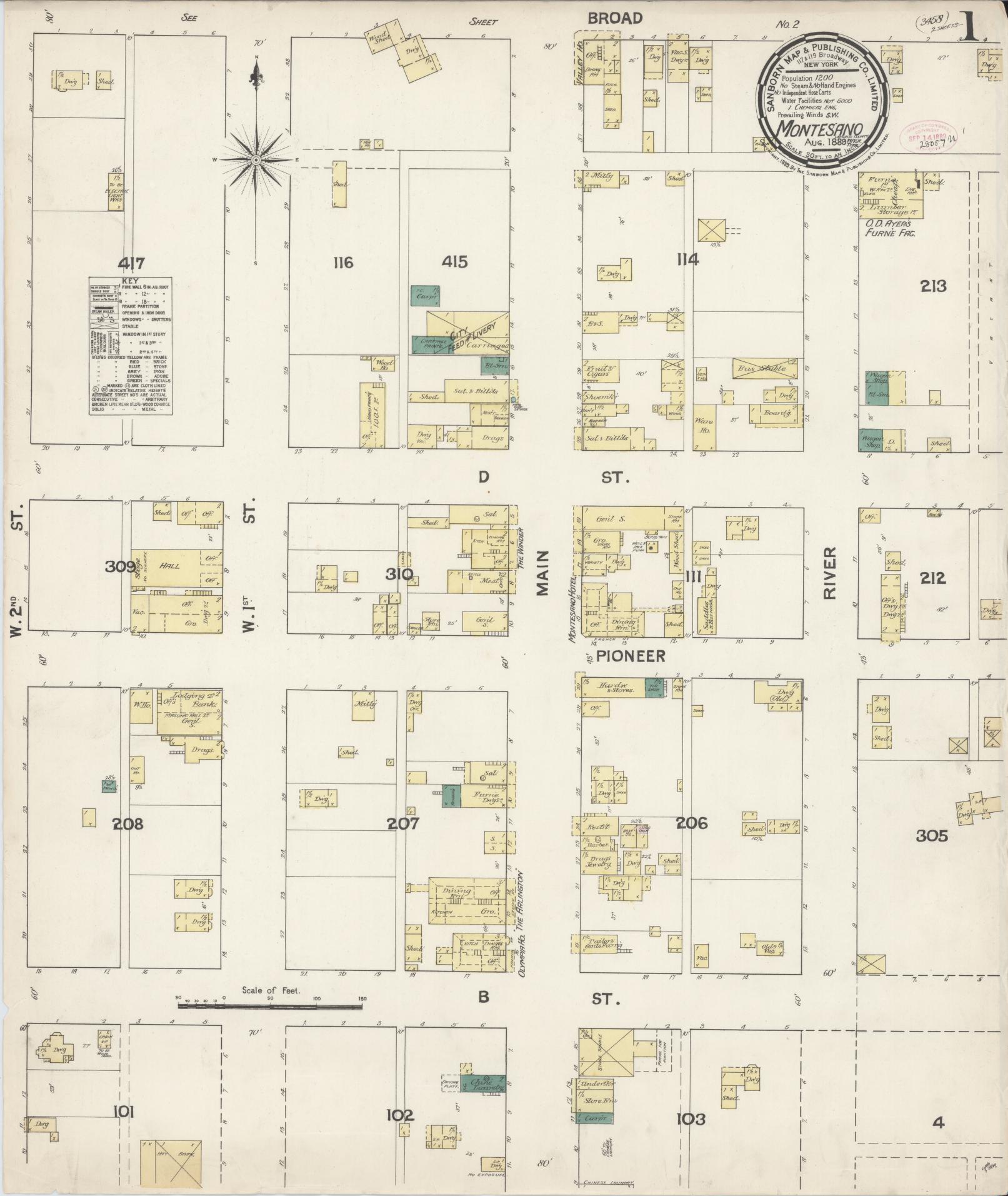 Sanborn Fire Insurance Map from Montesano, Grays Harbor County, Washington (1889), Sheet #0001 - Complete Map Set gallery image, historic Sanborn map, vintage wall art, Washington Washington