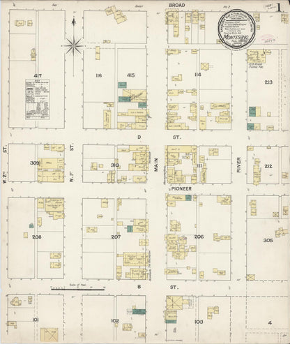 Sanborn Fire Insurance Map from Montesano, Grays Harbor County, Washington (1889), Sheet #0001 - Complete Map Set gallery image, historic Sanborn map, vintage wall art, Washington Washington
