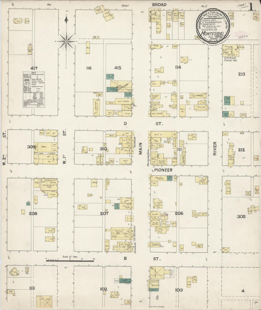 Sanborn Fire Insurance Map from Montesano, Grays Harbor County, Washington (1889), Sheet #0001 - Complete Map Set gallery image, historic Sanborn map, vintage wall art, Washington Washington