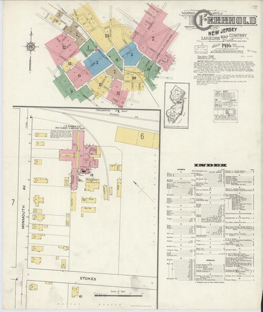 Sanborn Fire Insurance Map from Freehold, Monmouth County, New Jersey. (1916) – Historic Sanborn Fire Insurance Map Print