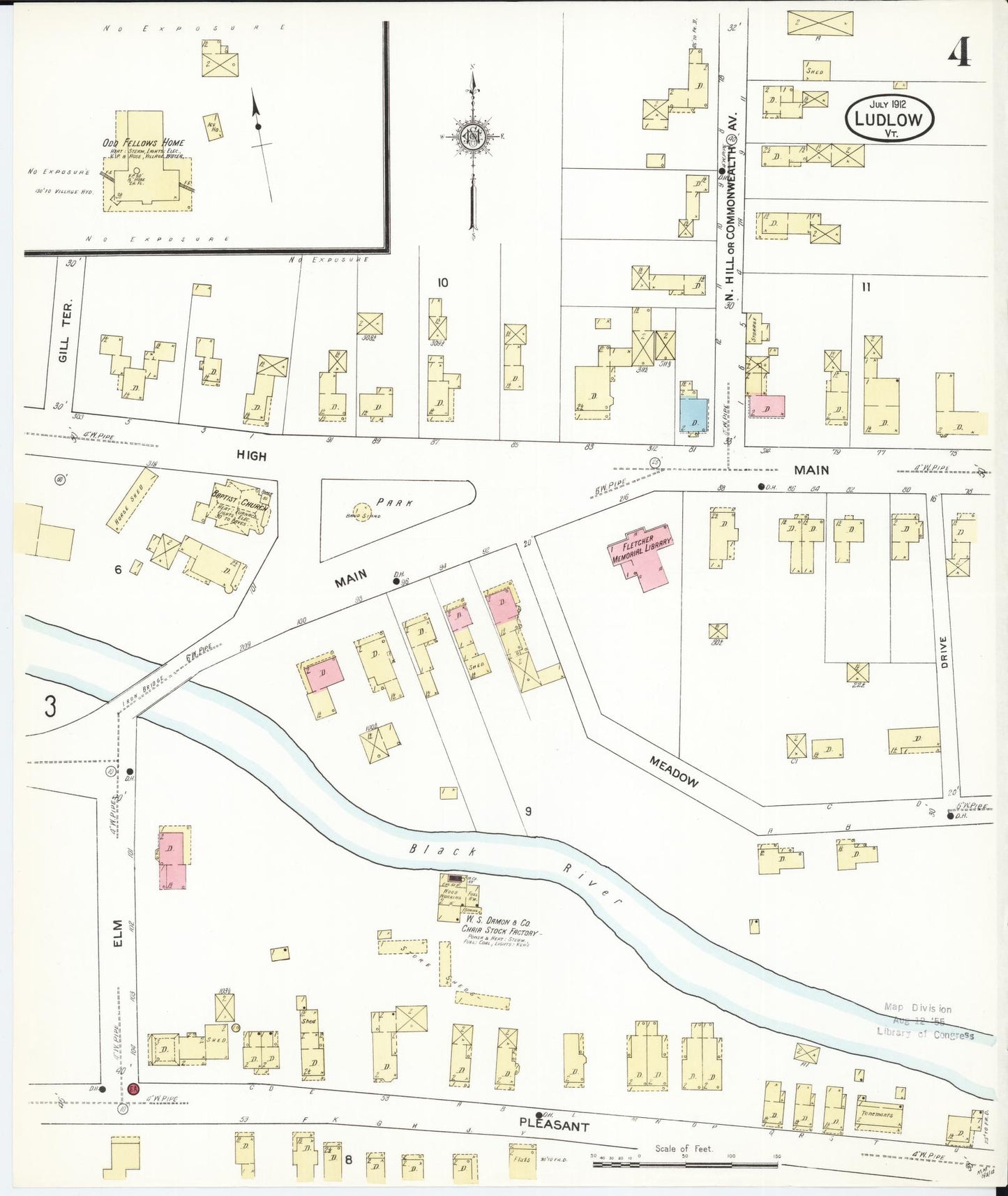 Sanborn Fire Insurance Map from Ludlow, Windsor County, Vermont (1912), Sheet #0004 - Complete Map Set gallery image, historic Sanborn map, vintage wall art, Vermont Vermont