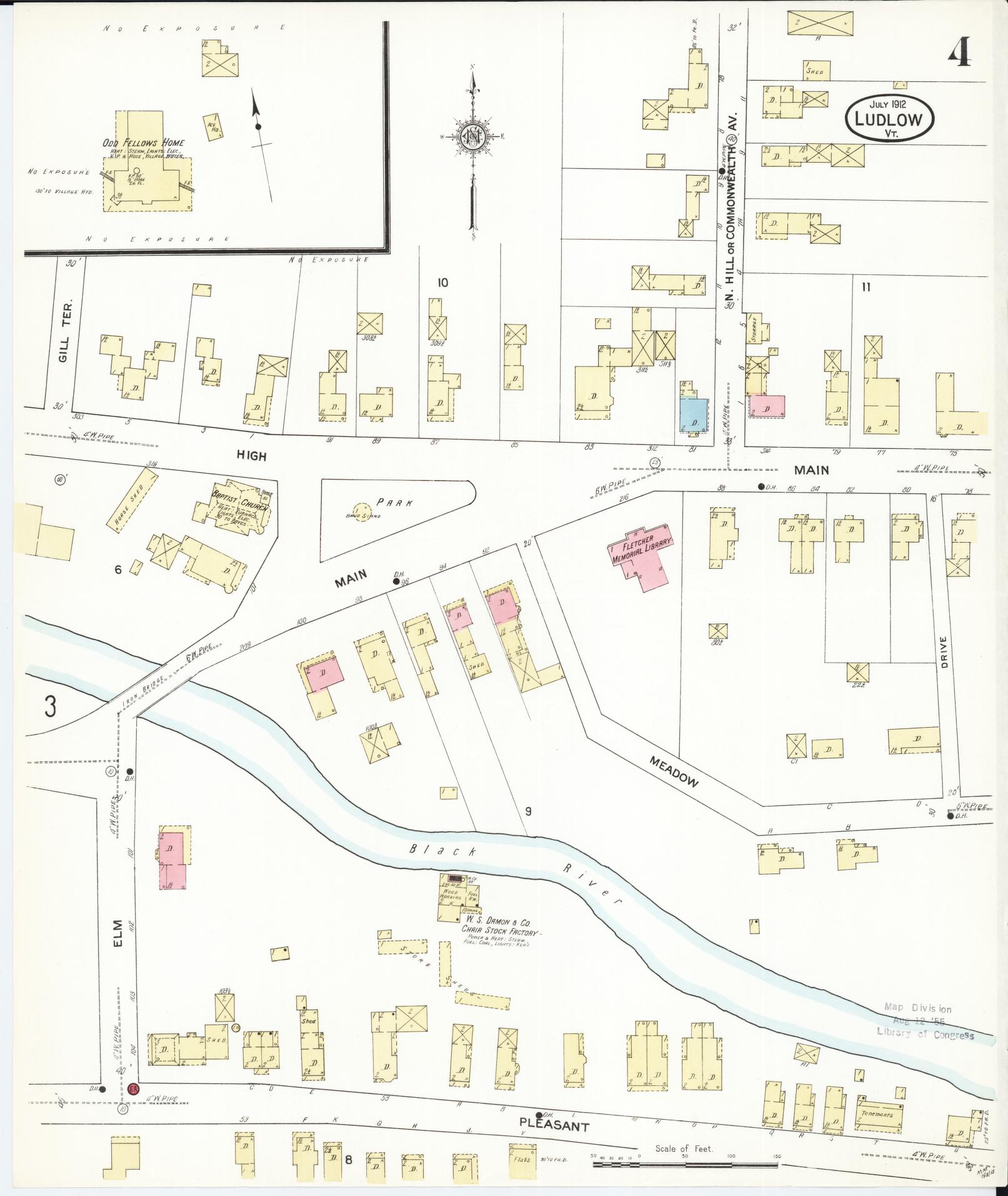 Sanborn Fire Insurance Map from Ludlow, Windsor County, Vermont (1912), Sheet #0004 - Complete Map Set gallery image, historic Sanborn map, vintage wall art, Vermont Vermont