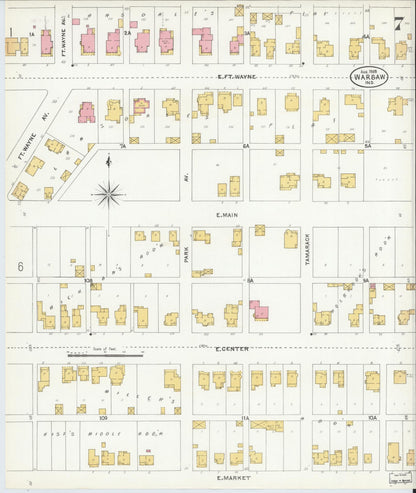 Sanborn Fire Insurance Map from Warsaw, Kosciusko County, Indiana (1905), Sheet #0007 - Complete Map Set gallery image, historic Sanborn map, vintage wall art, Indiana Indiana