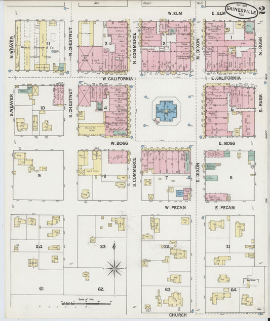Sanborn Fire Insurance Map from Gainesville, Cooke County, Texas (1888), Sheet #0002 - Historic Sanborn Fire Insurance Map Print, vintage old map wall art, antique decor, genealogy gift, Texas Texas map