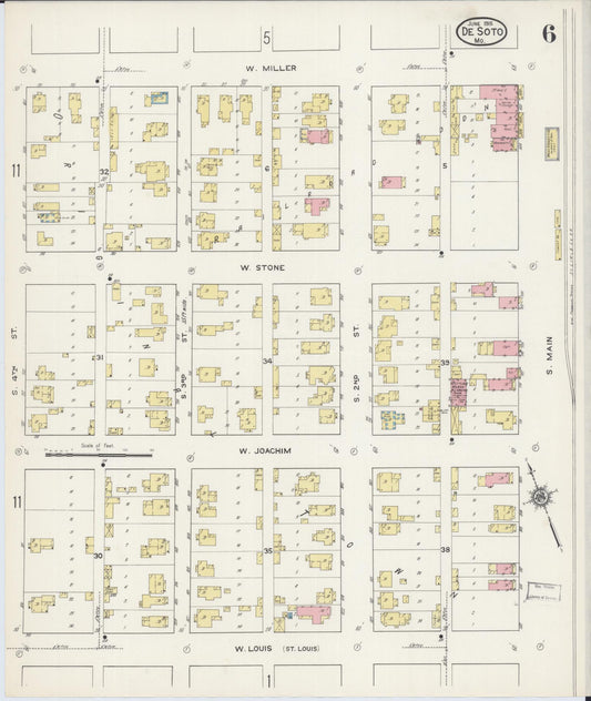Sanborn Fire Insurance Map from De Soto, Jefferson County, Missouri (1915), Sheet #0006 - Historic Sanborn Fire Insurance Map Print, vintage old map wall art, antique decor, genealogy gift, Missouri Missouri map