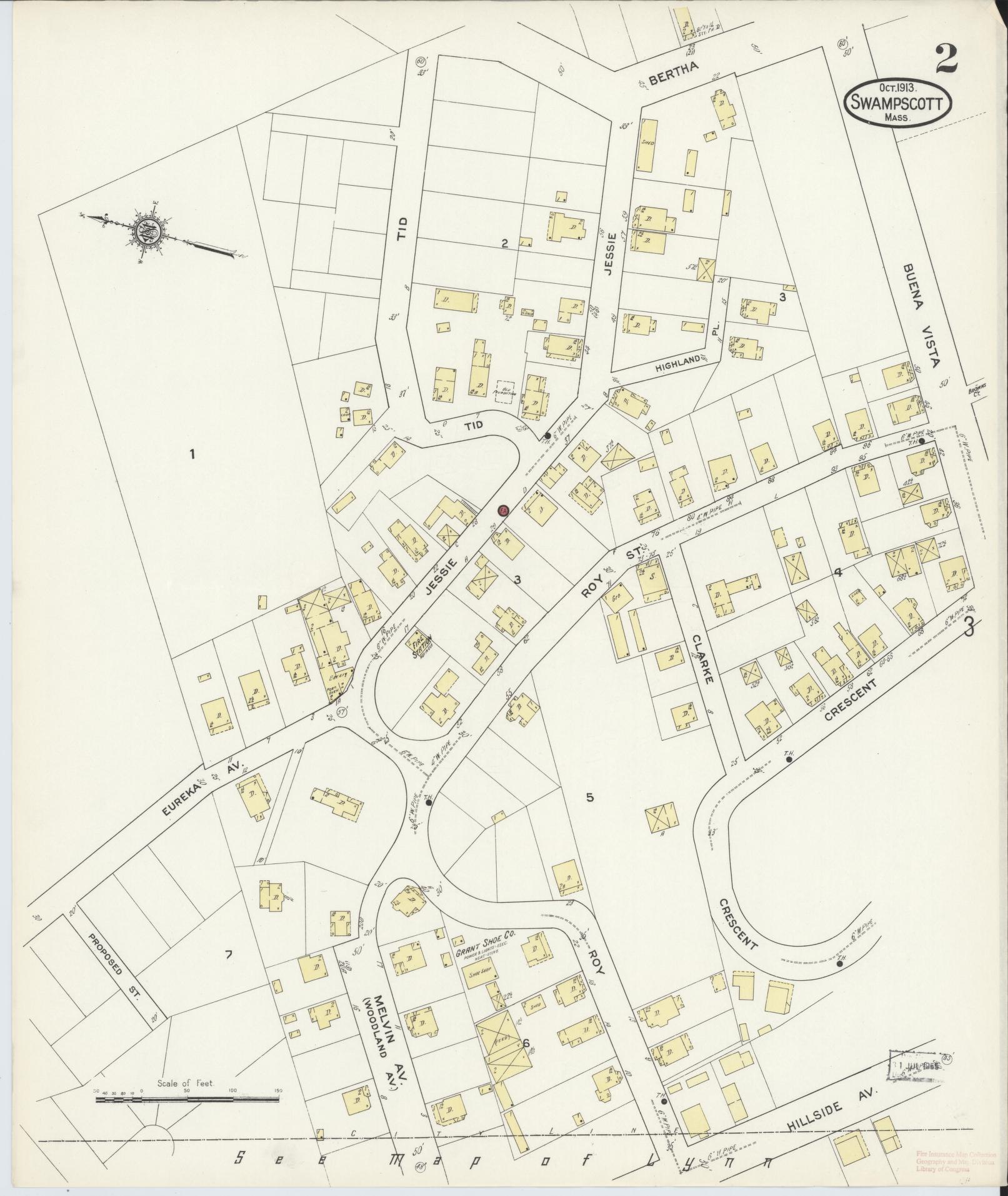 Sanborn Fire Insurance Map from Swampscott, Essex County, Massachusetts (1913), Sheet #0002 - Historic Sanborn Fire Insurance Map Print, vintage old map wall art, antique decor, genealogy gift, Massachusetts Massachusetts map