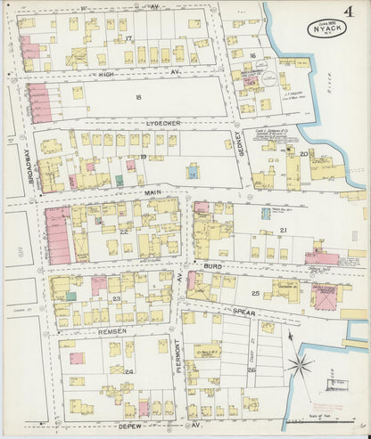 Sanborn Fire Insurance Map from Nyack, Rockland County, New York (1892), Sheet #0004 - Historic Sanborn Fire Insurance Map Print, vintage old map wall art, antique decor, genealogy gift, New York New York map