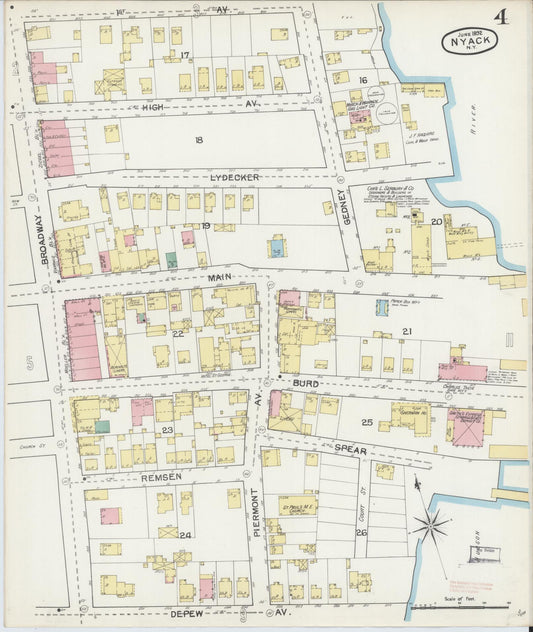 Sanborn Fire Insurance Map from Nyack, Rockland County, New York (1892), Sheet #0004 - Historic Sanborn Fire Insurance Map Print, vintage old map wall art, antique decor, genealogy gift, New York New York map