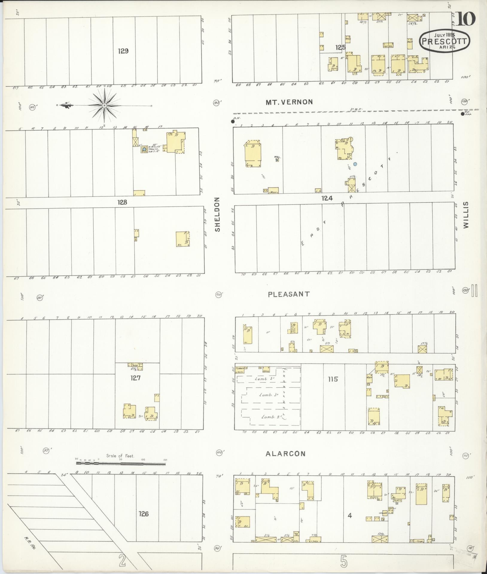 Sanborn Fire Insurance Map from Prescott, Yavapai County, Arizona (1895), Sheet #0010 - Historic Sanborn Fire Insurance Map Print, vintage old map wall art, antique decor, genealogy gift, Arizona Arizona map
