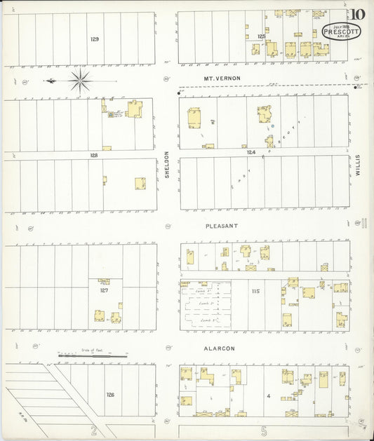 Sanborn Fire Insurance Map from Prescott, Yavapai County, Arizona (1895), Sheet #0010 - Historic Sanborn Fire Insurance Map Print, vintage old map wall art, antique decor, genealogy gift, Arizona Arizona map