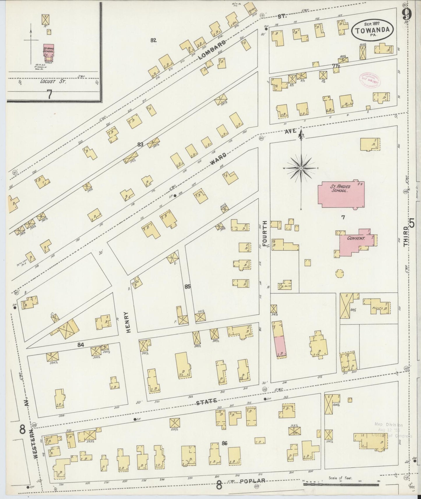 Sanborn Fire Insurance Map from Towanda, Bradford County, Pennsylvania (1897), Sheet #0009 - Complete Map Set gallery image, historic Sanborn map, vintage wall art, Pennsylvania Pennsylvania