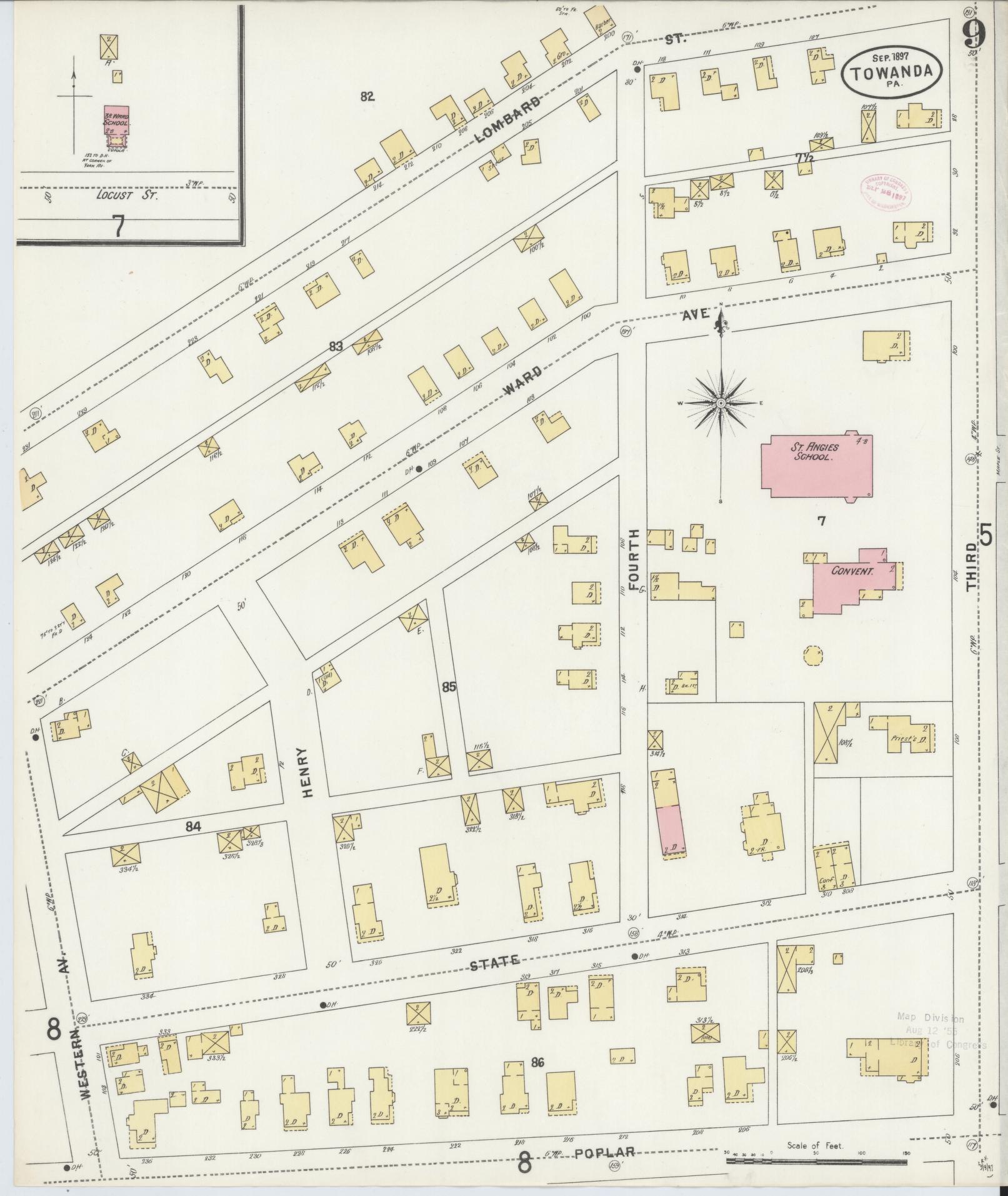 Sanborn Fire Insurance Map from Towanda, Bradford County, Pennsylvania (1897), Sheet #0009 - Complete Map Set gallery image, historic Sanborn map, vintage wall art, Pennsylvania Pennsylvania