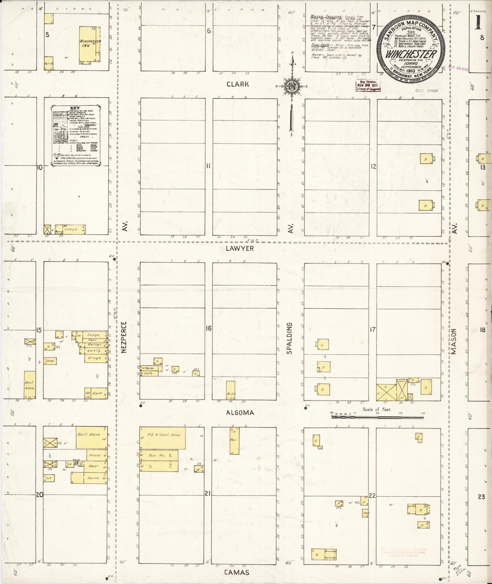 Sanborn Fire Insurance Map from Winchester, Lewis County, Idaho (1910), Sheet #0001 - Historic Sanborn Fire Insurance Map Print, vintage old map wall art, antique decor, genealogy gift, Idaho Idaho map