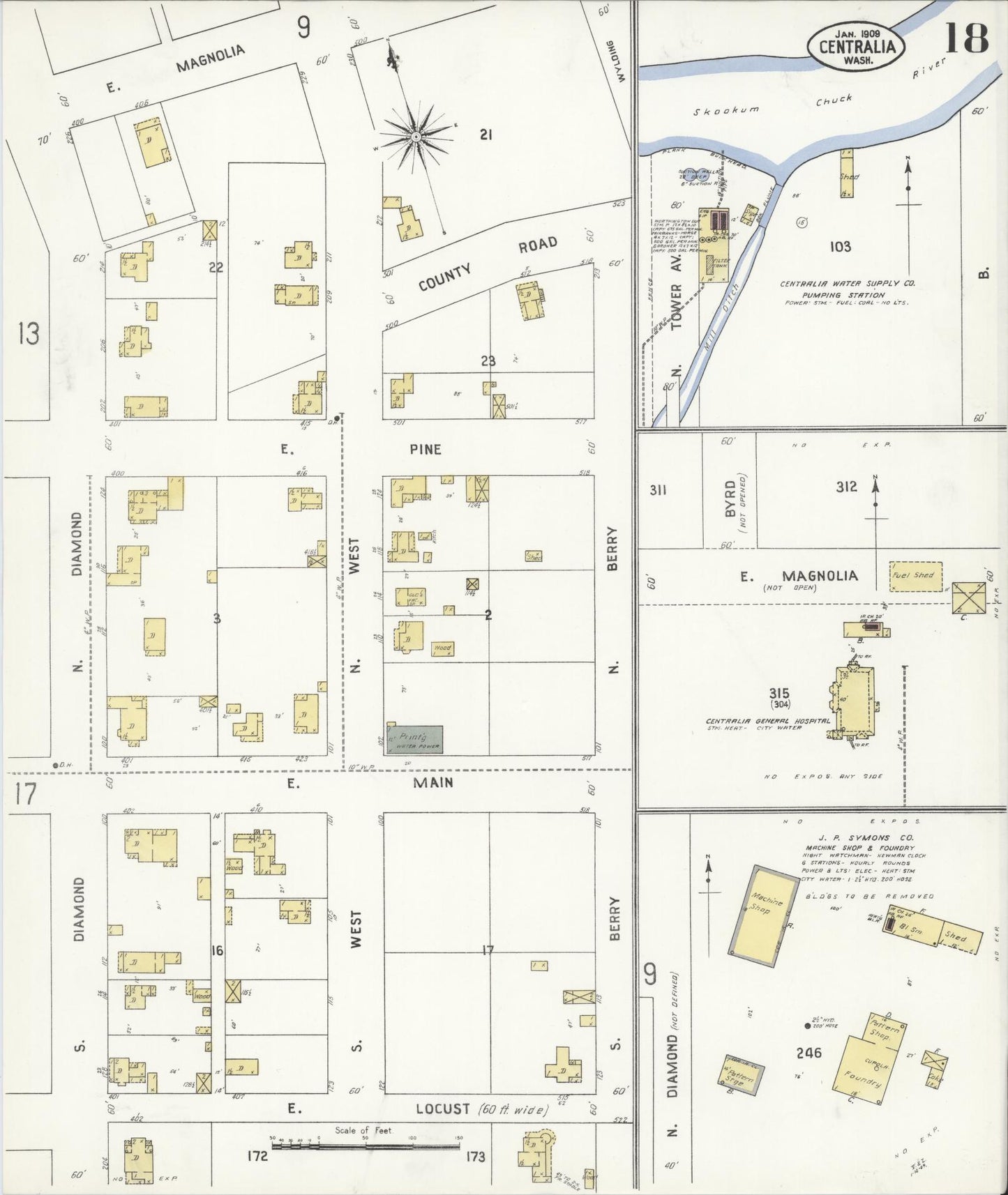 Sanborn Fire Insurance Map from Centralia, Lewis County, Washington (1909), Sheet #0018 - Complete Map Set gallery image, historic Sanborn map, vintage wall art, Washington Washington