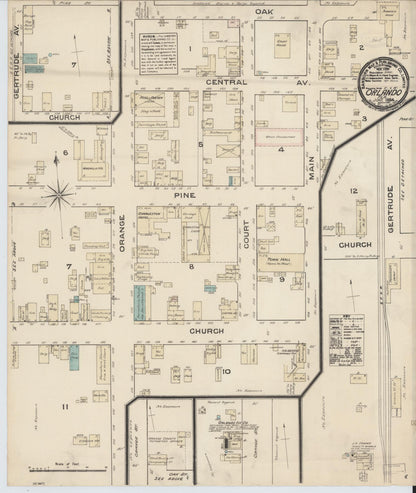 Sanborn Fire Insurance Map from Orlando, Orange County, Florida (1884), Sheet #0001 - Historic Sanborn Fire Insurance Map Print, vintage old map wall art, antique decor, genealogy gift, Florida Florida map