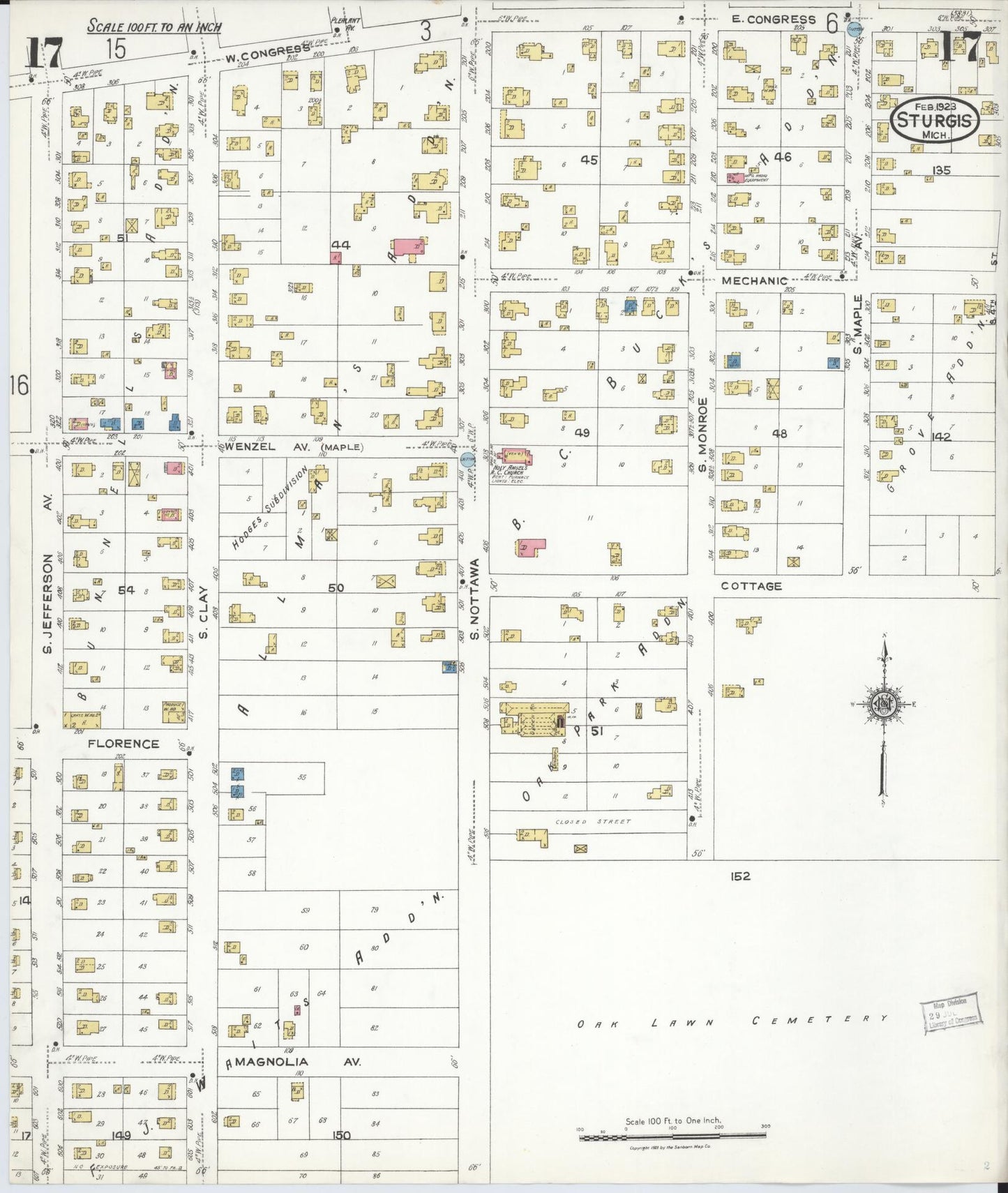 Sanborn Fire Insurance Map from Sturgis, Saint Joseph County, Michigan (1923), Sheet #0017 - Historic Sanborn Fire Insurance Map Print, vintage old map wall art, antique decor, genealogy gift, Michigan Michigan map