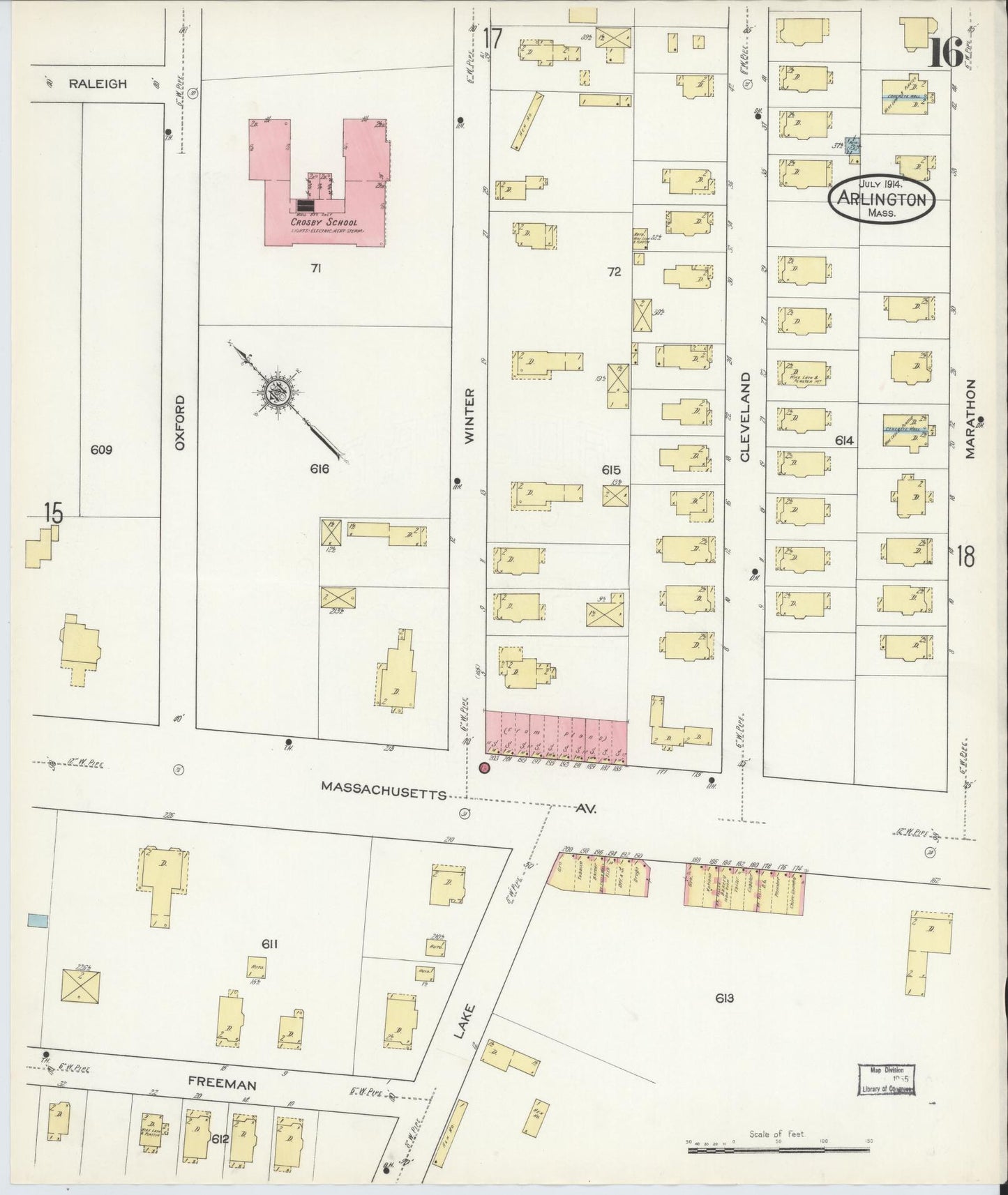Sanborn Fire Insurance Map from Arlington, Middlesex County, Massachusetts (1914), Sheet #0016 - Complete Map Set gallery image, historic Sanborn map, vintage wall art, Massachusetts Massachusetts
