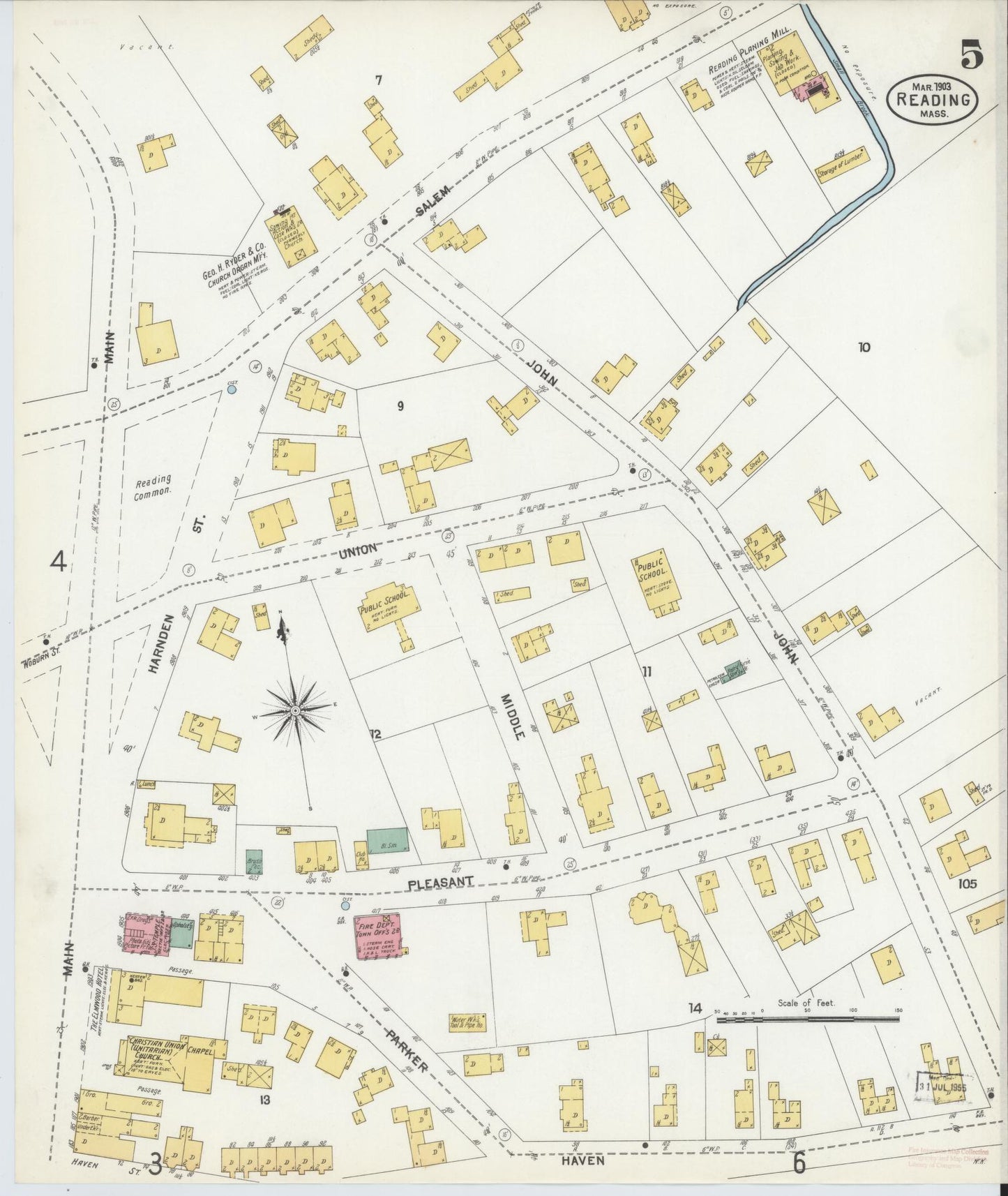 Sanborn Fire Insurance Map from Reading, Middlesex County, Massachusetts (1903), Sheet #0005 - Complete Map Set gallery image, historic Sanborn map, vintage wall art, Massachusetts Massachusetts