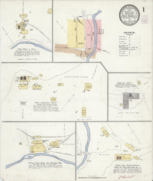 Sanborn Fire Insurance Map from Coulterville, Mariposa County, California (1903), Sheet #0001 - Historic Sanborn Fire Insurance Map Print, vintage old map wall art, antique decor, genealogy gift, California California map