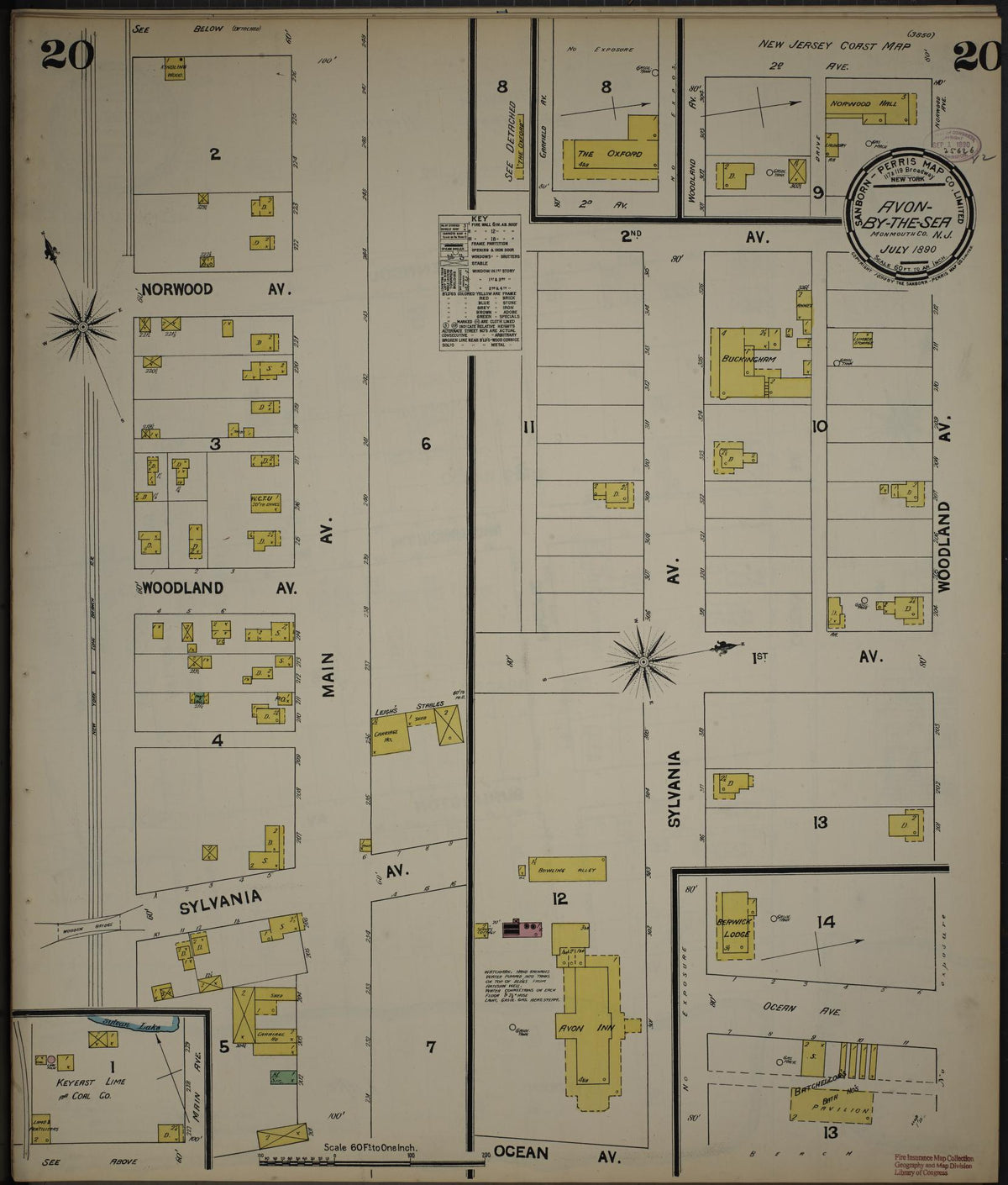Sanborn Fire Insurance Map from New Jersey Coast, New Jersey Coast, New Jersey (1890), Sheet #0020 - Historic Sanborn Fire Insurance Map Print, vintage old map wall art, antique decor, genealogy gift, New Jersey Coast New Jersey map
