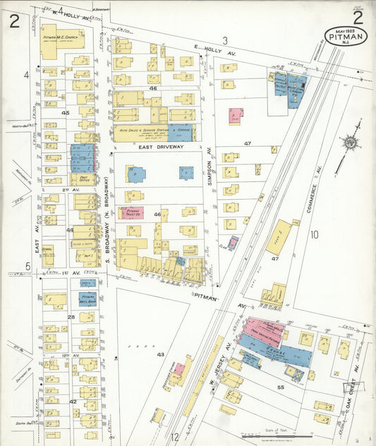 Sanborn Fire Insurance Map from Pitman, Gloucester County, New Jersey (1923), Sheet #0002 - Historic Sanborn Fire Insurance Map Print, vintage old map wall art, antique decor, genealogy gift, New Jersey New Jersey map