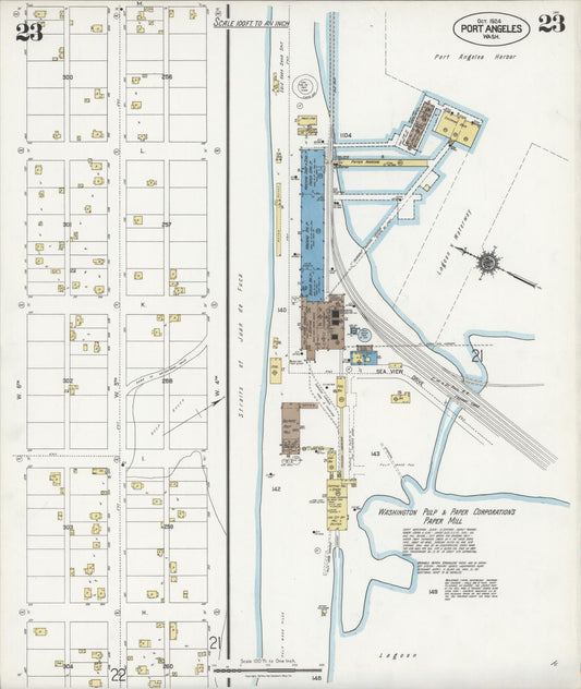 Sanborn Fire Insurance Map from Port Angeles, Clallam County, Washington (1924), Sheet #0023 - Historic Sanborn Fire Insurance Map Print, vintage old map wall art, antique decor, genealogy gift, Washington Washington map