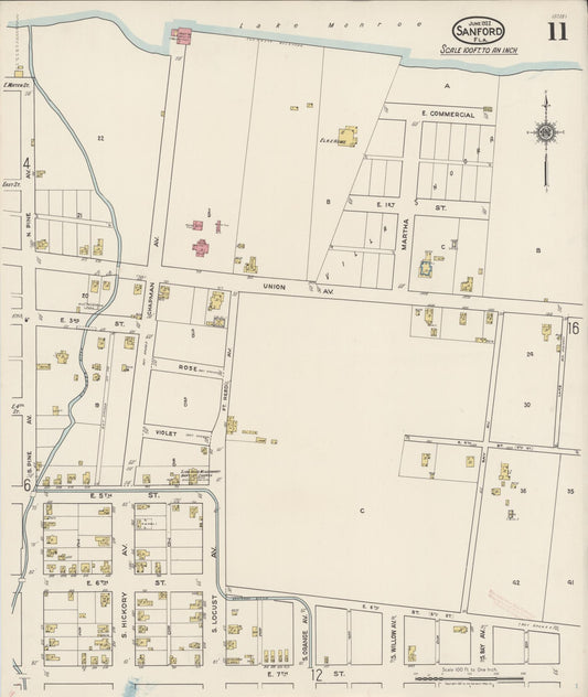 Sanborn Fire Insurance Map from Sanford, Seminole County, Florida (1922), Sheet #0011 - Historic Sanborn Fire Insurance Map Print, vintage old map wall art, antique decor, genealogy gift, Florida Florida map