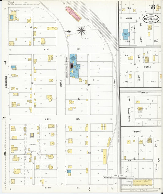 Sanborn Fire Insurance Map from Manhattan, Riley County, Kansas (1905), Sheet #0008 - Historic Sanborn Fire Insurance Map Print, vintage old map wall art, antique decor, genealogy gift, Kansas Kansas map