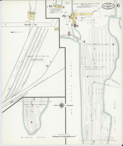 Sanborn Fire Insurance Map from Cloquet, Carlton County, Minnesota (1911), Sheet #0006 - Historic Sanborn Fire Insurance Map Print, vintage old map wall art, antique decor, genealogy gift, Minnesota Minnesota map