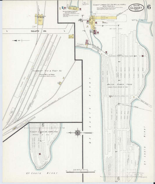 Sanborn Fire Insurance Map from Cloquet, Carlton County, Minnesota (1911), Sheet #0006 - Historic Sanborn Fire Insurance Map Print, vintage old map wall art, antique decor, genealogy gift, Minnesota Minnesota map
