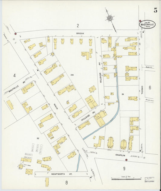 Sanborn Fire Insurance Map from Waterville, Kennebec County, Maine (1911), Sheet #0005 - Historic Sanborn Fire Insurance Map Print, vintage old map wall art, antique decor, genealogy gift, Maine Maine map