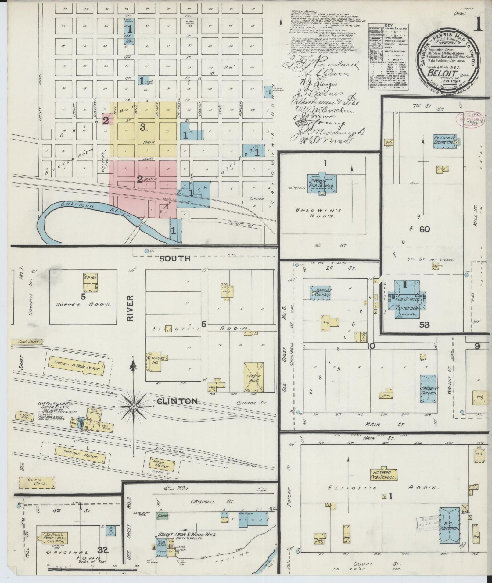 Sanborn Fire Insurance Map from Beloit, Mitchell County, Kansas. (1890) – Historic Sanborn Fire Insurance Map Print