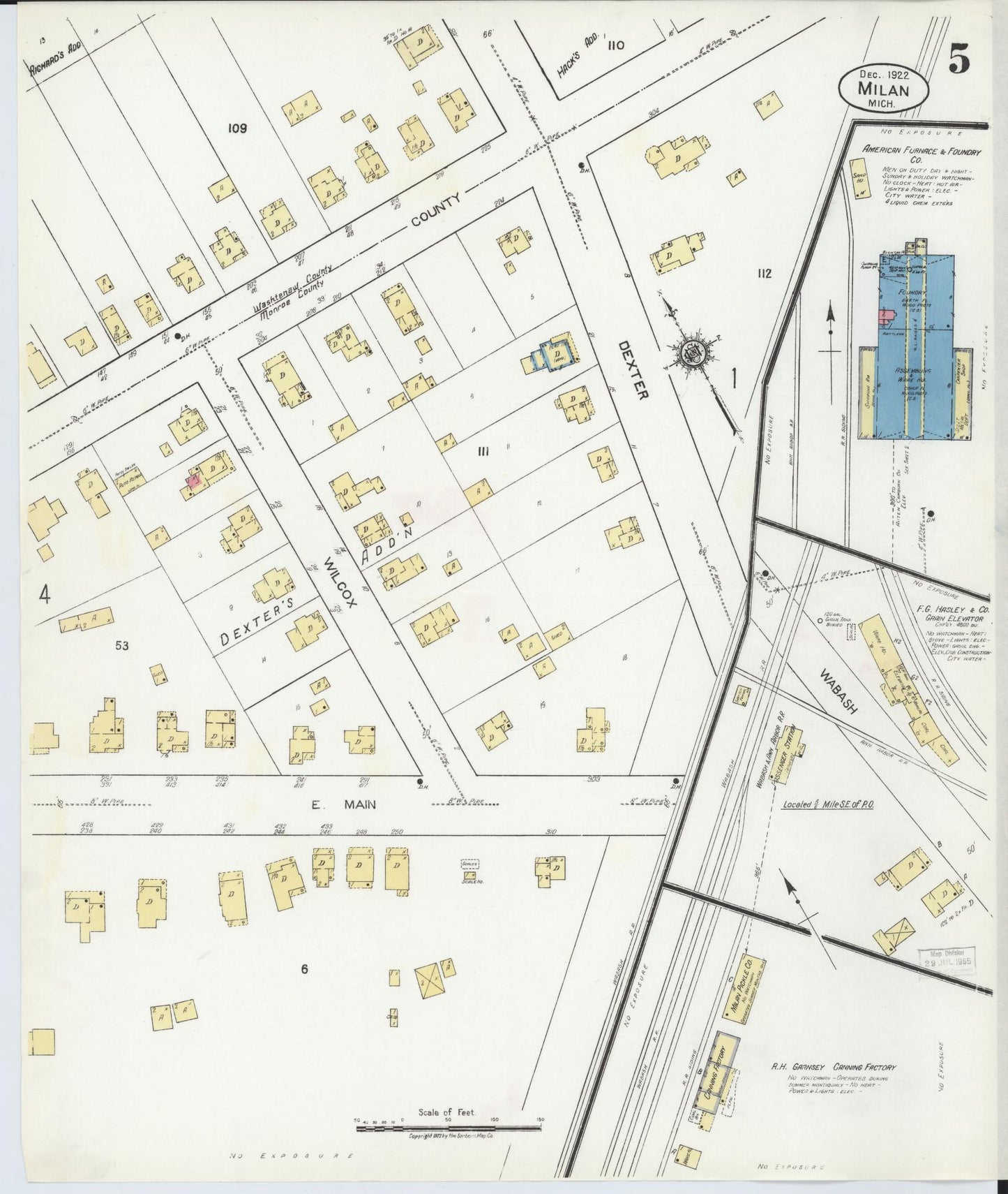 Sanborn Fire Insurance Map from Milan, Washtenaw And Monroe Counties, Michigan (1922), Sheet #0005 - Complete Map Set gallery image, historic Sanborn map, vintage wall art, Michigan Michigan
