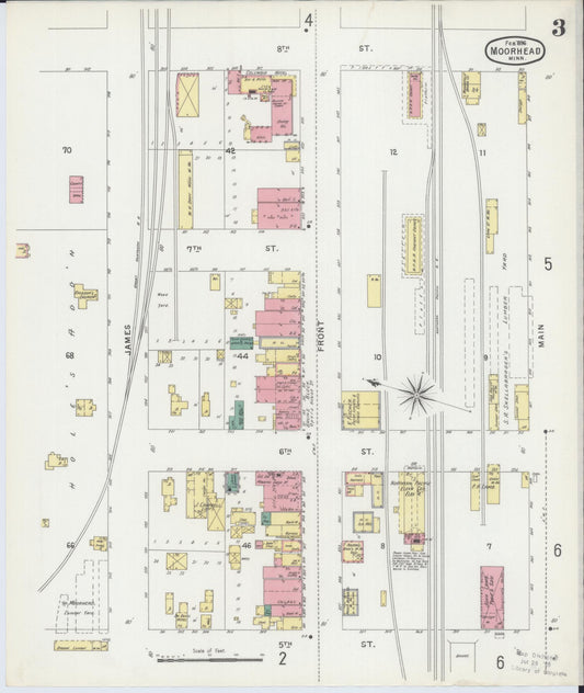 Sanborn Fire Insurance Map from Moorhead, Clay County, Minnesota (1896), Sheet #0003 - Historic Sanborn Fire Insurance Map Print, vintage old map wall art, antique decor, genealogy gift, Minnesota Minnesota map