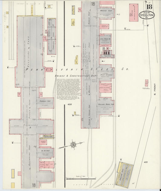 Sanborn Fire Insurance Map from Steelton, Dauphin County, Pennsylvania (1915), Sheet #0018 - Historic Sanborn Fire Insurance Map Print, vintage old map wall art, antique decor, genealogy gift, Pennsylvania Pennsylvania map