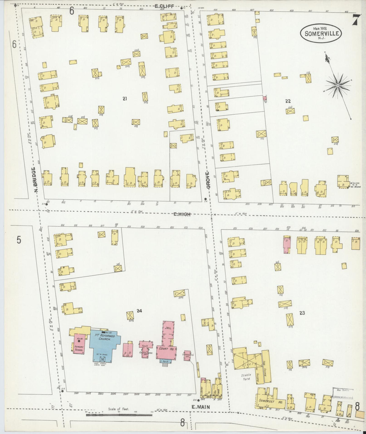 Sanborn Fire Insurance Map from Somerville, Somerset County, New Jersey (1902), Sheet #0007 - Complete Map Set gallery image, historic Sanborn map, vintage wall art, New Jersey New Jersey