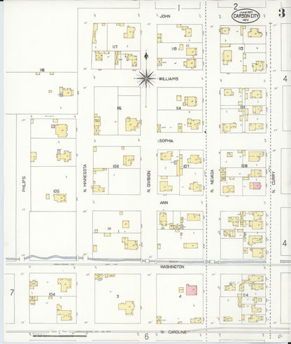 Sanborn Fire Insurance Map from Carson City, Carson City County, Nevada (1907), Sheet #0003 - Complete Map Set gallery image, historic Sanborn map, vintage wall art, Nevada Nevada