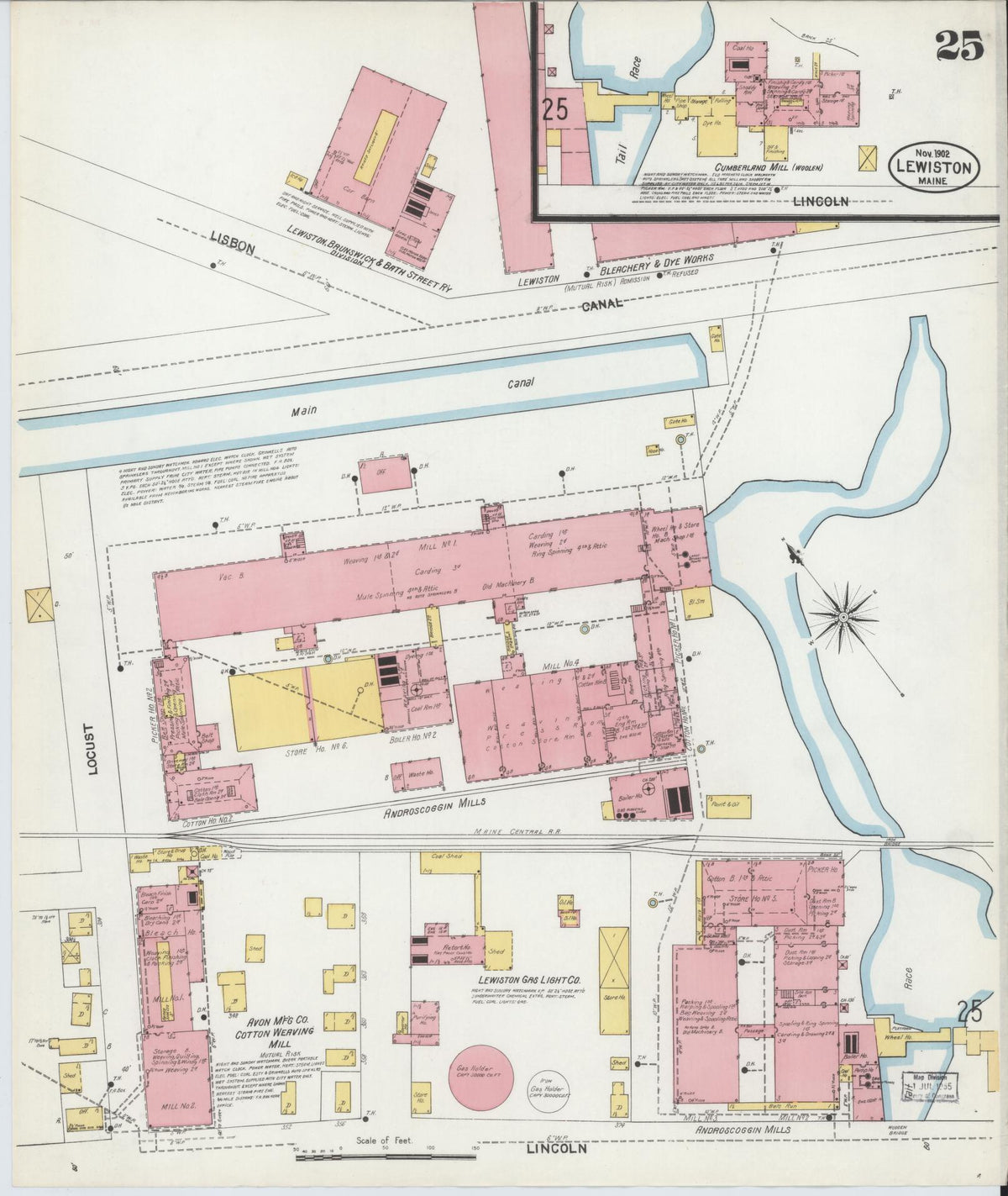 Sanborn Fire Insurance Map from Lewiston, Androscoggin County, Maine (1902), Sheet #0025 - Complete Map Set gallery image, historic Sanborn map, vintage wall art, Maine Maine